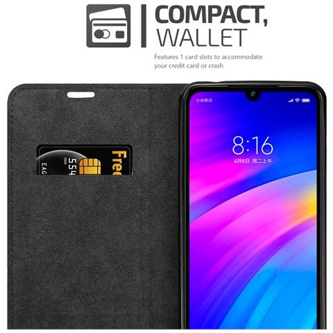 Custodia Compatibile Con Xiaomi Redmi 7 In Nero Di Notte - Coperchio Protettiva Con Chiusura Magnetica, Funzione Stand E Tasca Per Le Carte - Foto 2