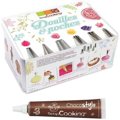 Set Pasticceria 6 Bocchette Acciaio Inossidabile E Sac A Poche Monouso + Penna Alimentare Al Cioccolato - Foto 2