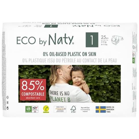 Eco Da Naty Pannolino Ecologico Premium Basata Vegetale Con Lo 0% Di Plastica A Base Di Petrolio Sulla Pala Taglia 1 25 Kg 100 Pannolini 4 Pezzi (4 X 25 Pezzi)  - Foto 6