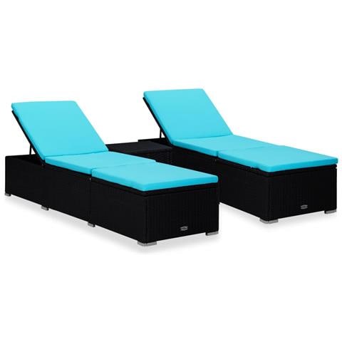 Lettini Prendisole Con Tavolino 3 Pz In Polyrattan Nero - Foto 1