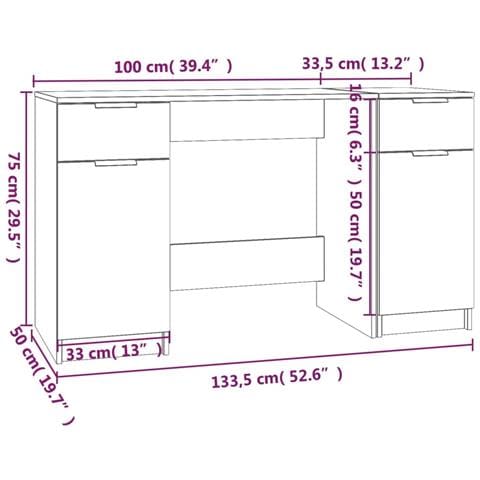 Scrivania Con Mobile Laterale Grigio Cemento Legno Multistrato - Foto 2