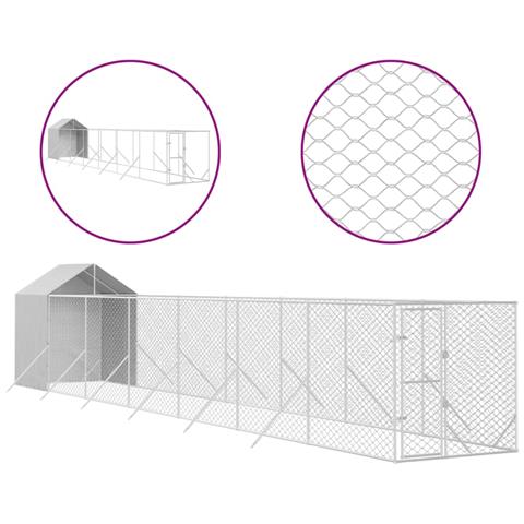 Cuccia Cani Da Esterno Tetto Argento 2x14x2,5 M Acciaio Zincato - Foto 1