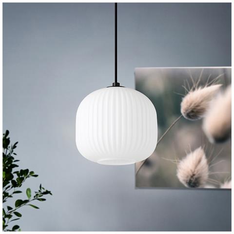 Lampadario Contemporaneo Mantunalle 1 Luce Acciaio Nero Vetro Bianco - Foto 1