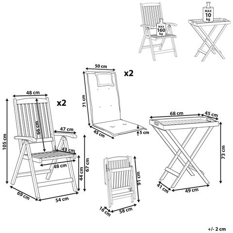 Set Bistrot Con Cuscini Pieghevole Amantea Legno D'acacia Blu - Foto 7
