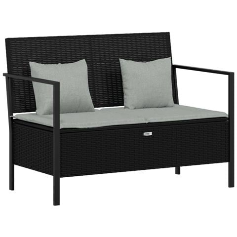 Panca Da Giardino A 2 Posti Con Cuscini In Polyrattan Nero - Foto 1