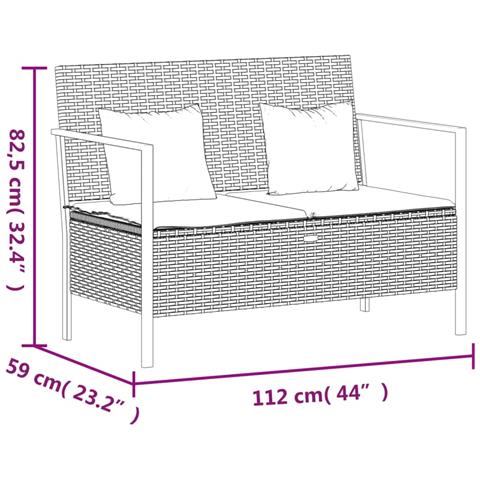 Panca Da Giardino A 2 Posti Con Cuscini In Polyrattan Nero - Foto 8