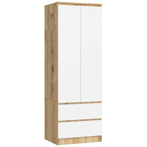 Armadio A 2 Ante Battenti E Cassetti S60, 60x51x180 cm, Colore Quercia Artisan e Bianco - Foto 1