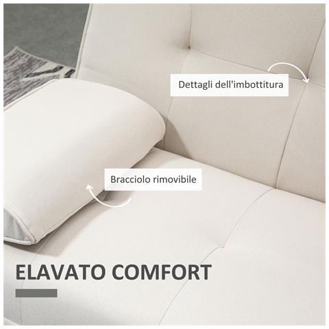 Divano Letto 3 Posti Reclinabile Con Rivestimento Effetto Lino E Tavolino A Ribalta, Beige - Foto 6