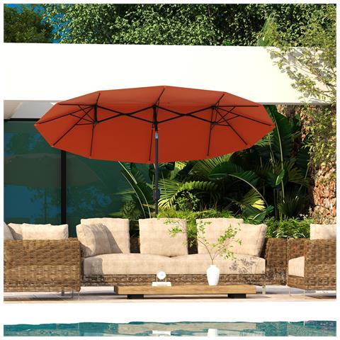 Ombrellone Da Giardino Doppio Inclinabile Con Apertura A Manovella, 285x147x227cm, Rosso - Foto 6