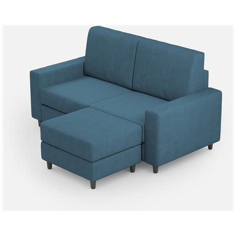 Divano Sakar 2 Posti Medio (due Sedute Da 70cm) + Pouf Misure Esterne L. 168 P. 145 Colore Avio - Foto 1