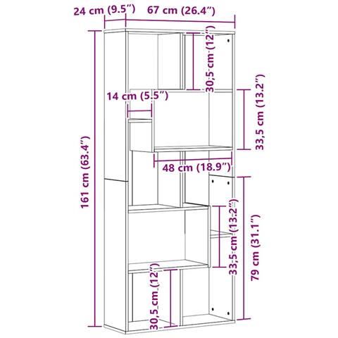 Libreria Rovere Nero 67x24x161 cm in Legno Multistrato - Foto 2
