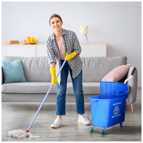 Carrello per Pulizie in Plastica PP da 20L con Secchio e Strizzatore, 60x27x70.5 cm, Blu - Foto 2