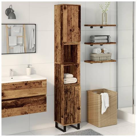 Armadietto Bagno Legno Antico 30x30x190 Cm In Legno Multistrato - Foto 3