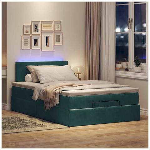 Pouf Letto Con Materasso E Led Verde Scuro 120x190cm In Velluto - Foto 3