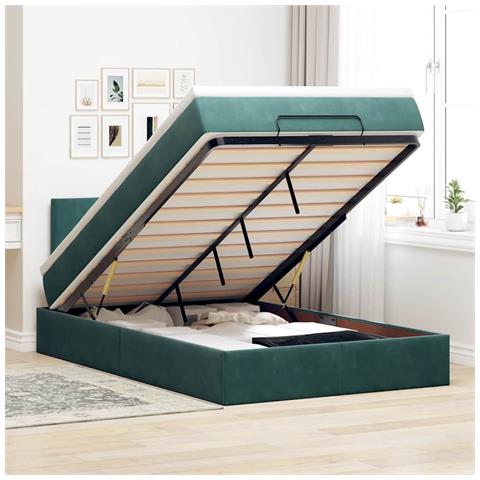Pouf Letto Con Materasso E Led Verde Scuro 120x190cm In Velluto - Foto 1