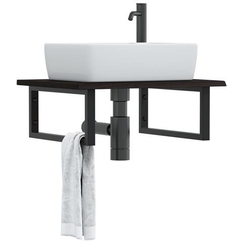 Ripiano A Parete Per Lavabo In Acciaio E Massello Di Rovere - Foto 8