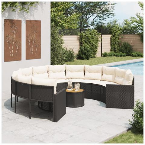 Divano Giardino Con Tavolo E Cuscini Circolare Nero Polyrattan - Foto 8