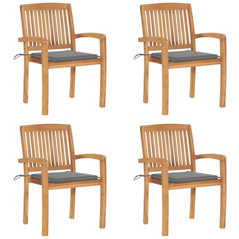 Sedie Da Giardino Impilabili 4 Pz Con Cuscini Massello Di Teak - Foto 2