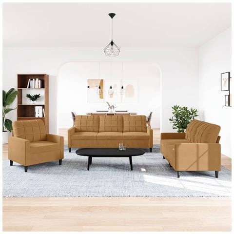 Set di Divani 3 pz con Cuscini Marrone in Velluto - Foto 10