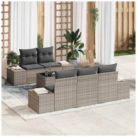 Set di divani da giardino da 6 pezzi con cuscini in rattan grigio - Foto 2