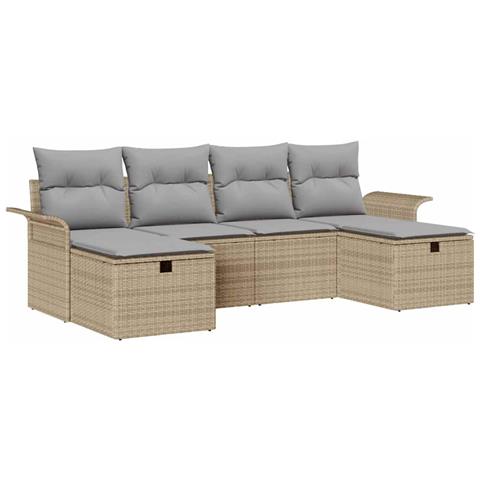 Set Divano da Giardino 6 Pezzi con Cuscini Beige Rattan Sintetico - Foto 1