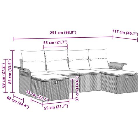 Set Divano da Giardino 6 Pezzi con Cuscini Beige Rattan Sintetico - Foto 9