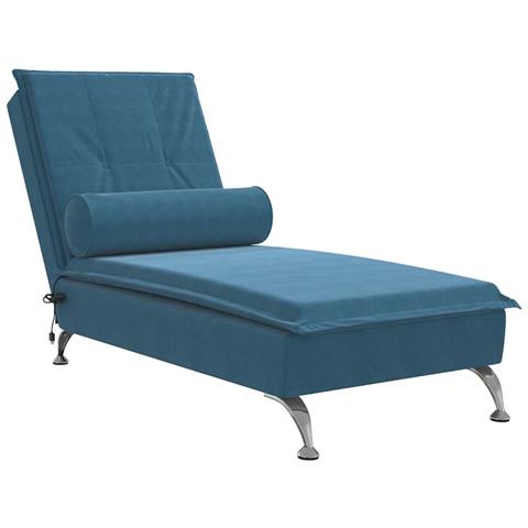 Chaise Longue Massaggi con Cuscino a Rullo Blu in Velluto - Foto 1