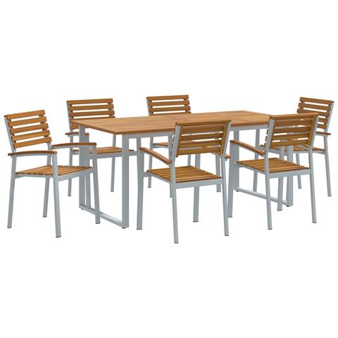 Set da pranzo da giardino 7 pezzi in legno massello di acacia e metallo - Foto 1