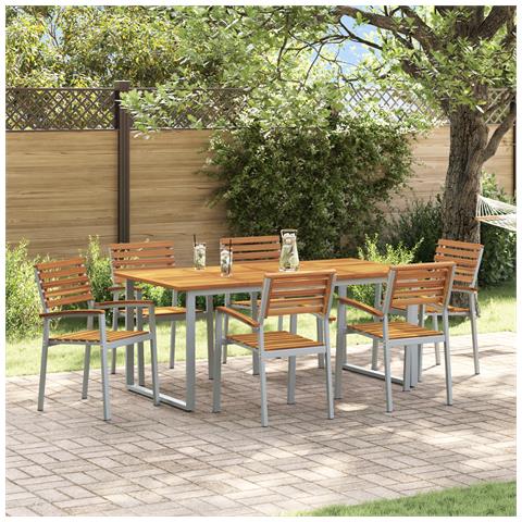 Set da pranzo da giardino 7 pezzi in legno massello di acacia e metallo - Foto 2