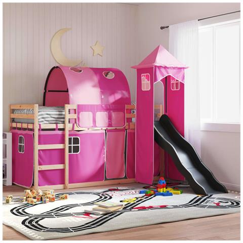 Letto a Castello con Scivolo e Tende Rosa 90x200 cm - Foto 2