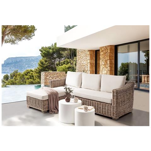 Divano Angolare Da Giardino 3 Posti Valletri Lato Destro Rattan Grigio - Foto 1