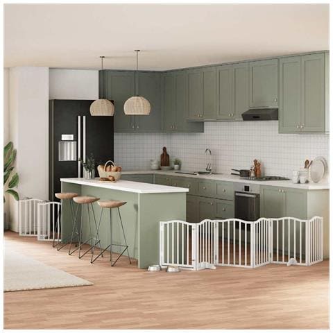 Cancello Cani Porta Pieghevole Bianco 12 Pannelli 600 cm Pioppo - Foto 2