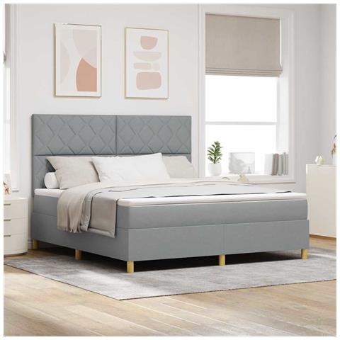 Letto a molle con materasso Grigio chiaro 180 x 200 cm Tessuto - Foto 2