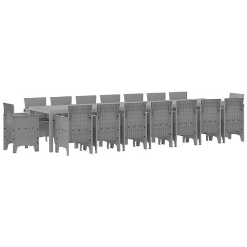 Set da Pranzo per Giardino 17 pcs Grigio chiaro Rattan Polt - Foto 1