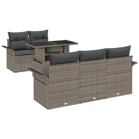 Set Divano da Giardino con cuscino 6 pcs Grigio Poly Rattan - Foto 1