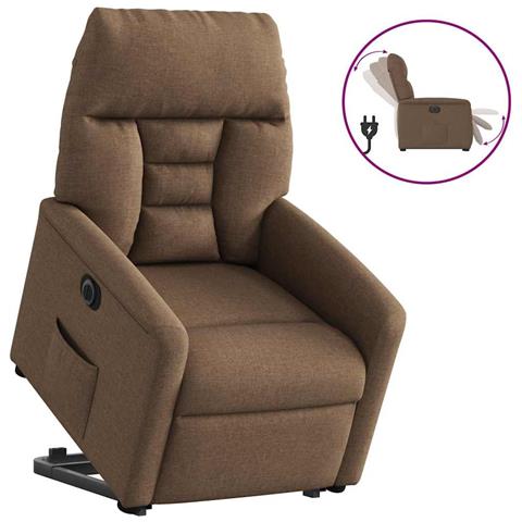 Poltrona Alzapersona Reclinabile Elettrica Marrone Tessuto - Foto 1