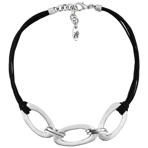Girocollo Nero Placcato Argento Con 3 Maglie E Cordino Nero Da 40 Cm - Foto 1
