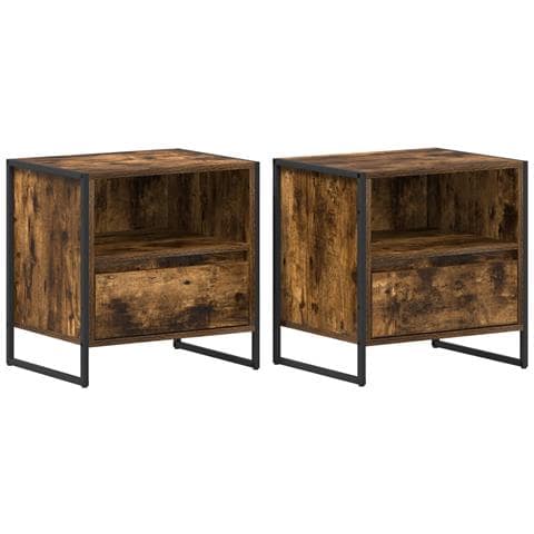 Comodino con cassetto 2 pcs Quercia Fumosa 50 x 39,5 x 50 cm - Foto 1