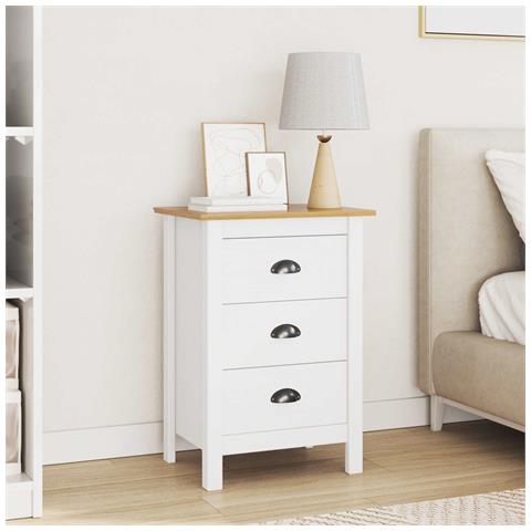 Armadio da Notte Bianco e marrone miele 46 x 35 x 65 cm - Foto 2