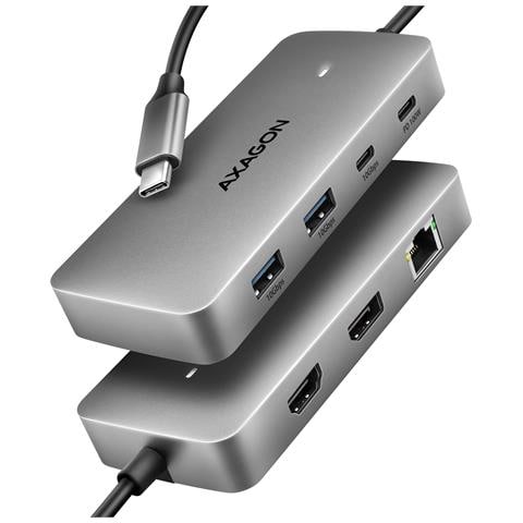 HUB USB HMC-CUB83X2, USB 10Gbps hub, 2x USB-A, USB-C, HDMI & DP 4k / 144Hz, RJ-45 GLAN, PD 100W, kabel USB-C 15cm Cablato USB 3.2 Gen 2 (3.1 Gen 2) Type-C Grigio - Foto 1
