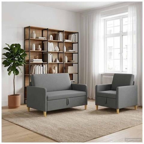 Set di Divani con Storage 2 pcs Grigio Scuro Poliestere - Foto 2