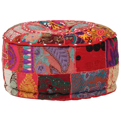 Pouf Patchwork Rotondo Fatto A Mano In Cotone 40x20 Cm Rosso - Foto 1
