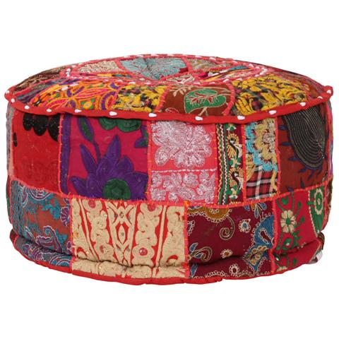 Pouf Patchwork Rotondo Fatto A Mano In Cotone 40x20 Cm Rosso - Foto 6
