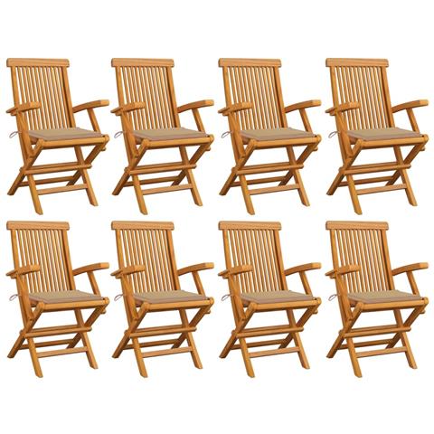Sedie da Giardino con Cuscini Beige 8 pz in Massello di Teak - Foto 1