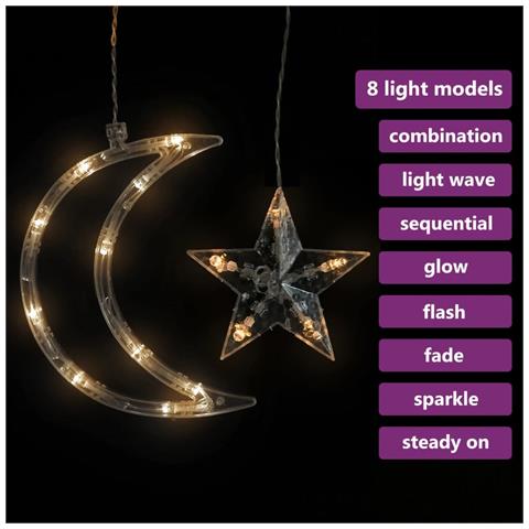 Luci Fatate Stella e Luna con Telecomando 138 LED Bianco Caldo - Foto 2