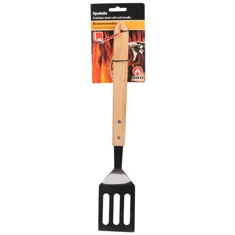 Spatola Per Barbecue In Acciaio Inossidabile Con Manico In Legno Di Quercia 41cm, Noir / Beige - Foto 6