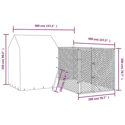 Cuccia Cani Da Esterno Tetto Argento 4x4x2,5 M Acciaio Zincato - Foto 2
