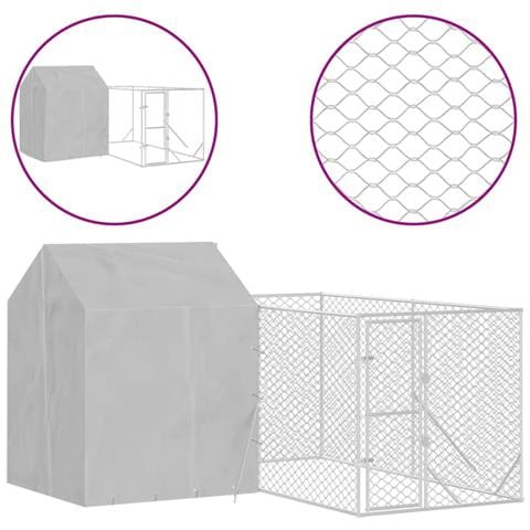 Cuccia Cani Da Esterno Tetto Argento 4x4x2,5 M Acciaio Zincato - Foto 1