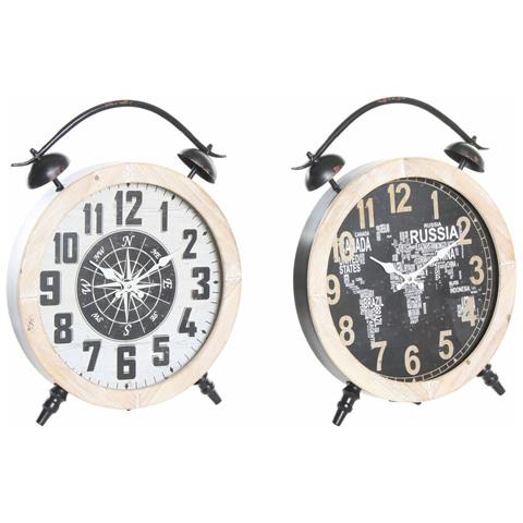 Orologio Da Tavolo Dkd Home Decor 41 X 6,5 X 52,5 Cm Cristallo Naturale Nero Bianco Ferro Vintage Legno Mdf (2 Unità) - Foto 1