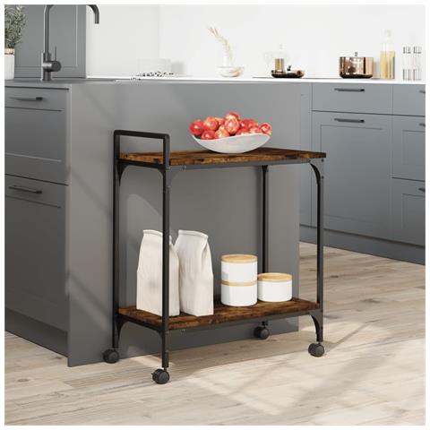Carrello Da Cucina Rovere Fumo 60,5x31x72,5cm Legno Multistrato - Foto 3